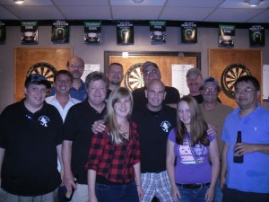 The regulars at the Puddlin' Duck for Wednesday night darts with the Pointless Dart League