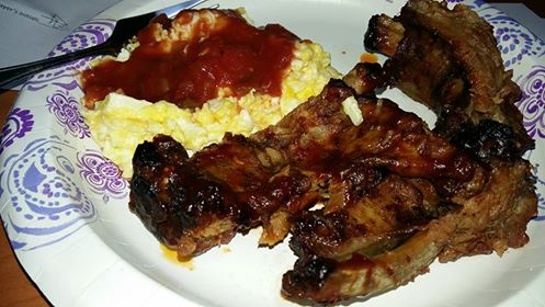 Week 2 Kickoff breakfast. Eggs , cheese and salsa with leftover ribs.. 