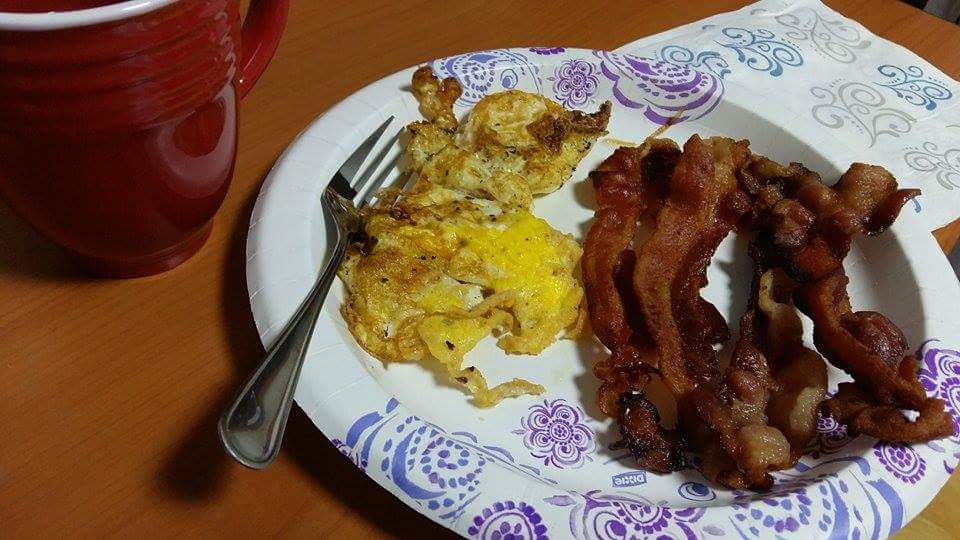 Fried up a pound of bacon then cooked my eggs in the bacon grease like mama used to do. Didn't turn out as well as I remembered...
