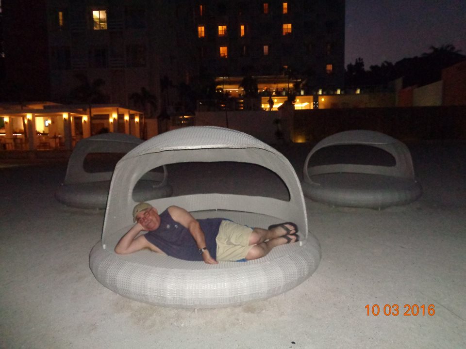 Surprising comfortable beach side lounger...what a hansome man, eh?
