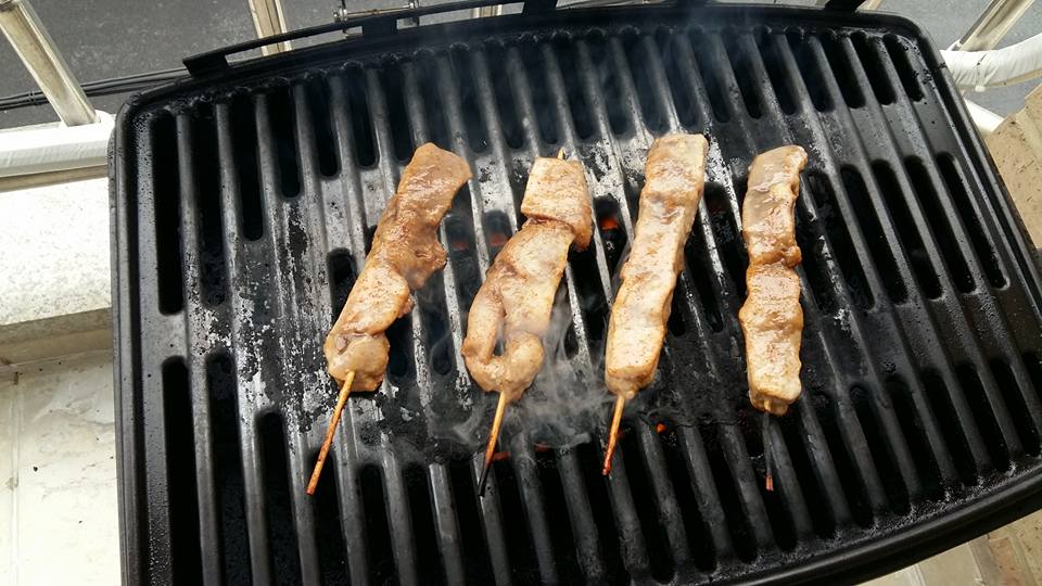 Reached home tired and hungry, so I plopped some chicken on a stick on the grill...