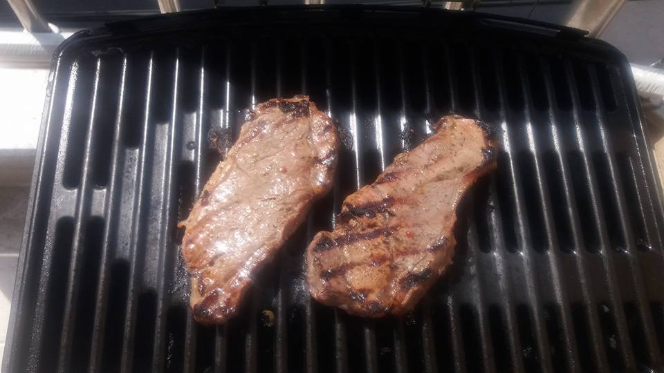 Luckily I had some steaks marinating in the fridge. So I popped on the grill...