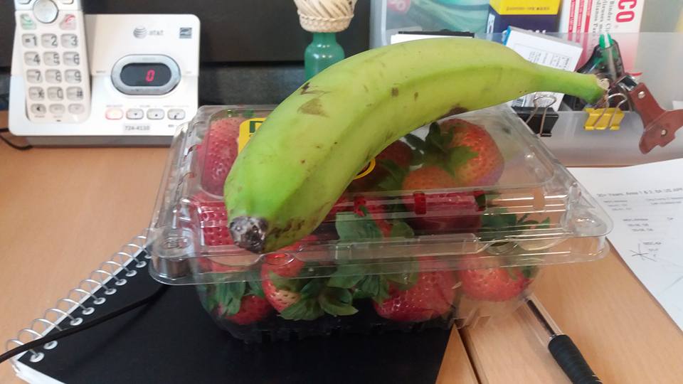 I do my shopping on Wednesday. This week they were out of the fresh California strawberries to which I've grown accustomed. Plus the bagger on Wednesday crushed one of my bananas so I needed a replacement...