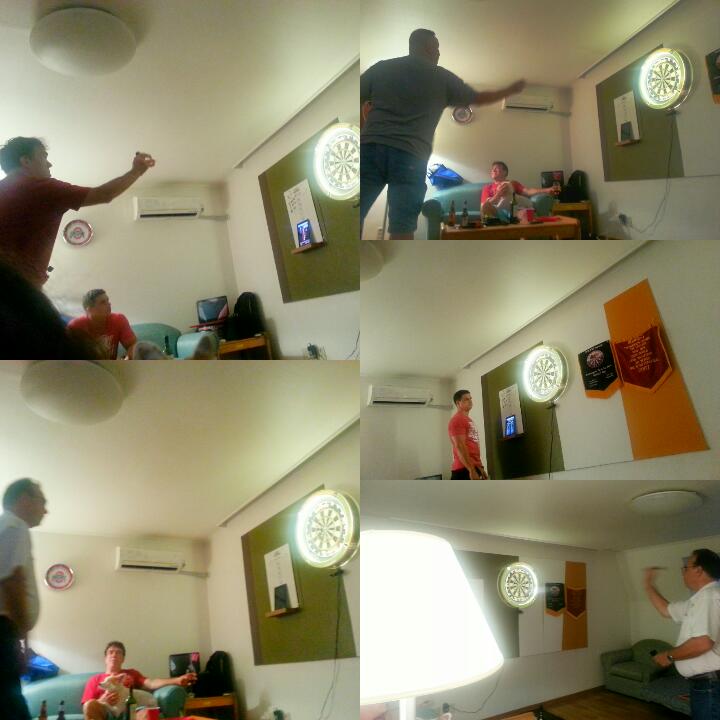 After the meal us menfolk retired to the gaming room and entertained ourselves with a darts match. Me and my partner Tom R. eeked out a victory...