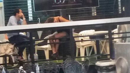 Had lunch at the resto next to my hotel. I had fun watching the girls at the bar across the street getting ready for the work day. This poor gal apparently had a late night and was trying to catch some Zzzz before the customers arrived.
