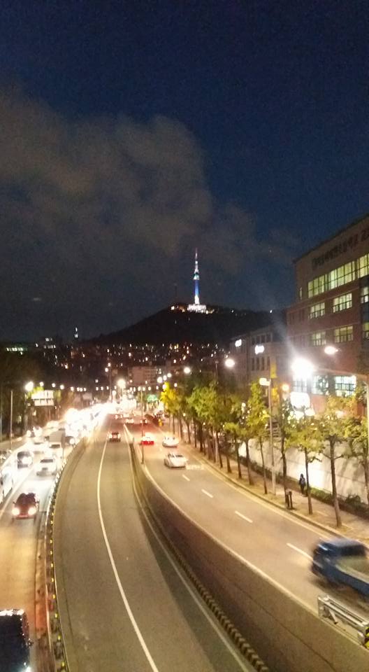 Seoul Tower from the pedestrian overpass at Noksapyeong as I near the end of my hike. 