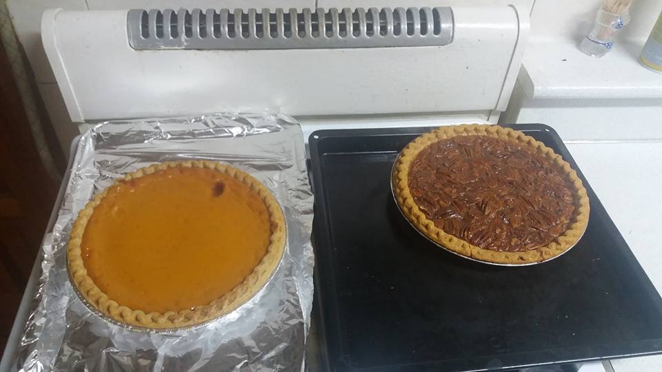 I'm contributing a sweet potato pie and a pecan pie...